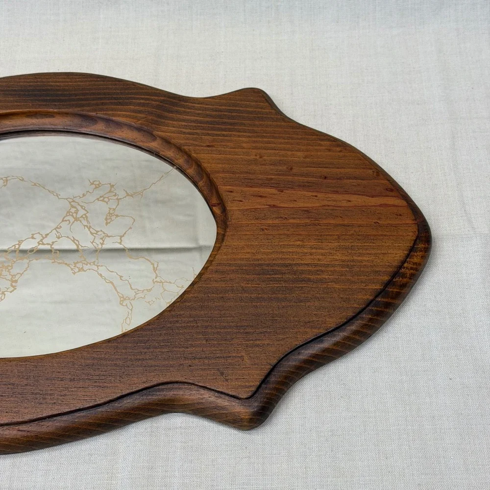 Vintage Wood Wall Mirror Gold Foxed Mirror Retro 70s Gold Accent Decor MCM